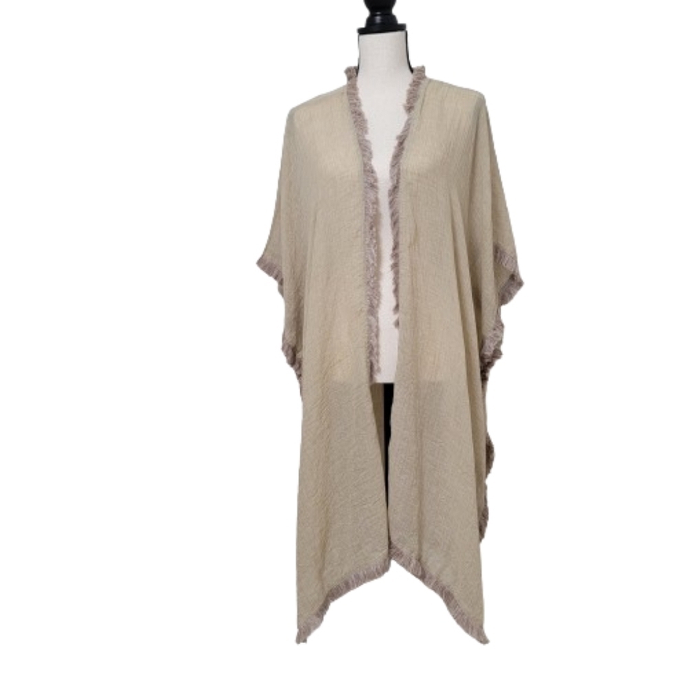 Kori, Size S Taupe Fringed Kimono / Open Cardigan / Swimsuit Cover. Boho, NEW